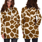 Brown Giraffe Pattern Print Hoodie Dress GearFrost