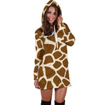 Brown Giraffe Pattern Print Hoodie Dress GearFrost