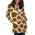 Brown Giraffe Pattern Print Pullover Hoodie Dress