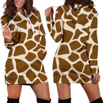 Brown Giraffe Pattern Print Hoodie Dress GearFrost