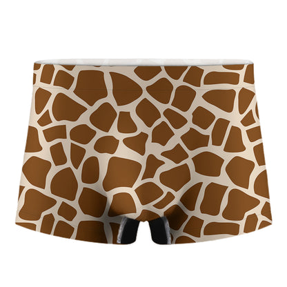Brown Giraffe Pattern Print Men's Boxer Briefs