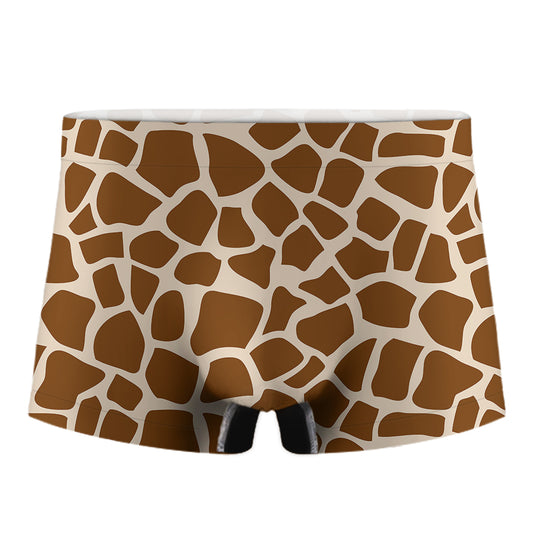 Brown Giraffe Pattern Print Men's Boxer Briefs