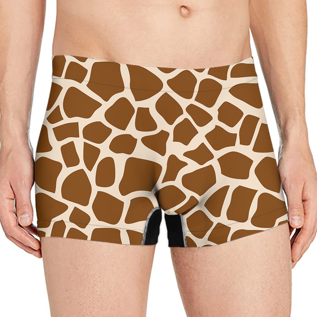 Brown Giraffe Pattern Print Men's Boxer Briefs