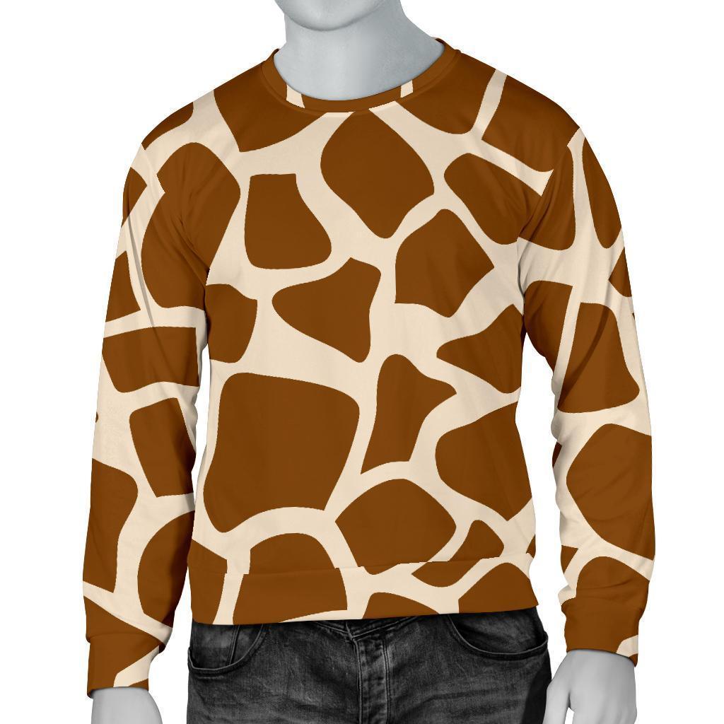 Brown Giraffe Pattern Print Men's Crewneck Sweatshirt GearFrost