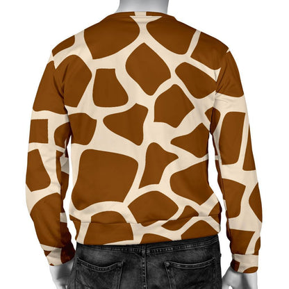 Brown Giraffe Pattern Print Men's Crewneck Sweatshirt GearFrost