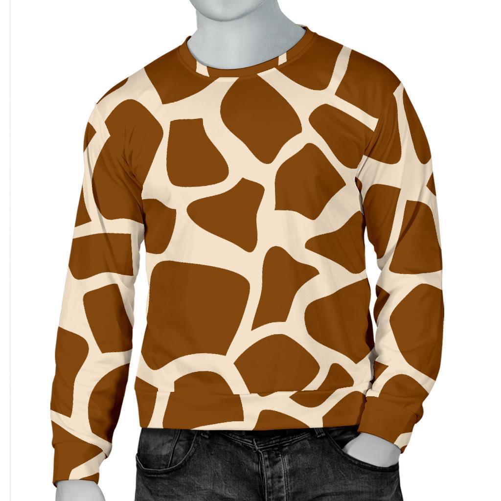 Brown Giraffe Pattern Print Men's Crewneck Sweatshirt GearFrost