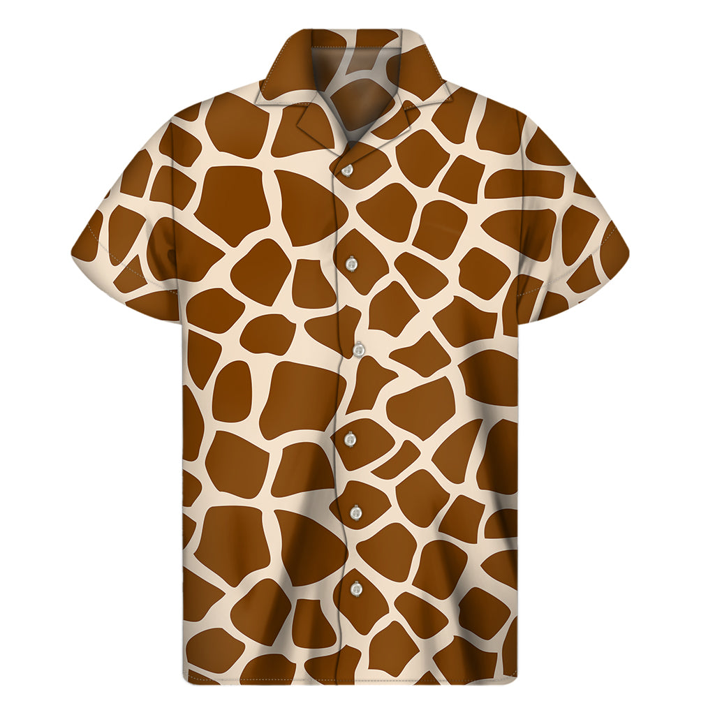 Brown Giraffe Pattern Print Men's Short Sleeve Shirt