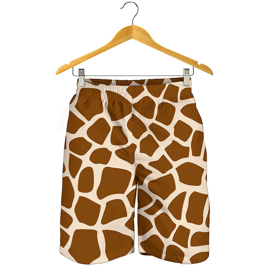 Brown Giraffe Pattern Print Men's Shorts