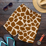 Brown Giraffe Pattern Print Men's Shorts