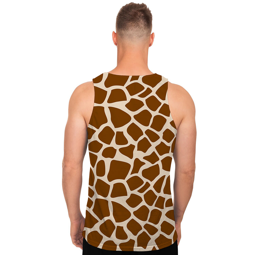 Brown Giraffe Pattern Print Men's Tank Top