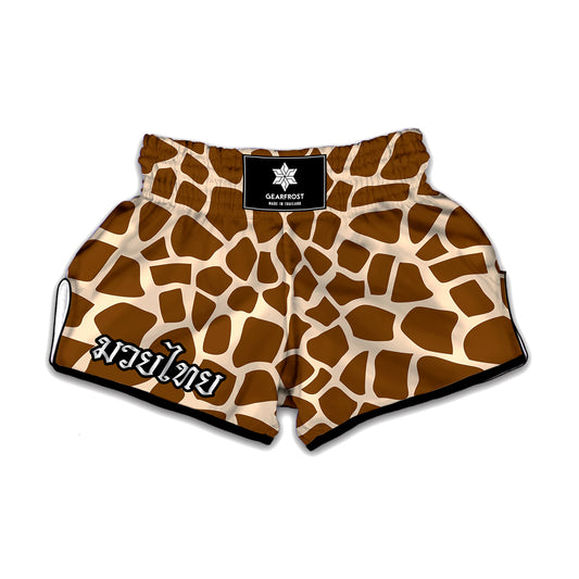 Brown Giraffe Pattern Print Muay Thai Boxing Shorts
