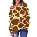 Brown Giraffe Pattern Print Off Shoulder Sweatshirt GearFrost