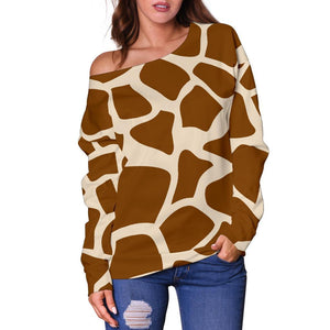 Brown Giraffe Pattern Print Off Shoulder Sweatshirt GearFrost