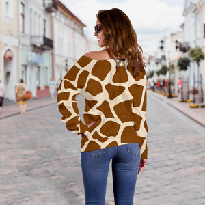 Brown Giraffe Pattern Print Off Shoulder Sweatshirt GearFrost