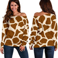 Brown Giraffe Pattern Print Off The Shoulder Sweatshirt