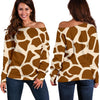 Brown Giraffe Pattern Print Off Shoulder Sweatshirt GearFrost