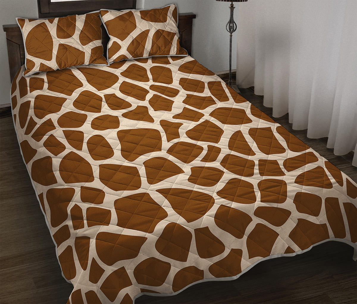 Brown Giraffe Pattern Print Quilt Bed Set