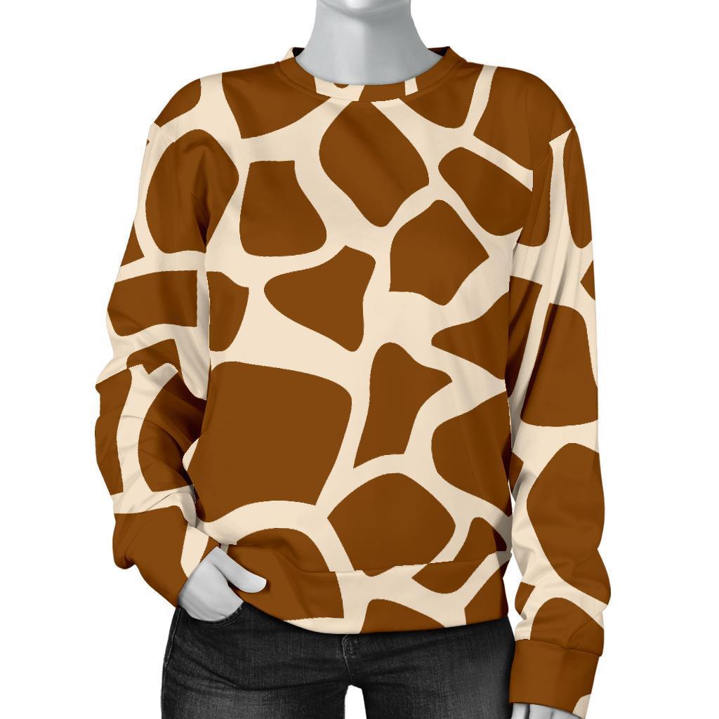 Brown Giraffe Pattern Print Women's Crewneck Sweatshirt GearFrost
