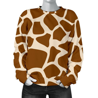 Brown Giraffe Pattern Print Women's Crewneck Sweatshirt GearFrost