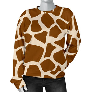 Brown Giraffe Pattern Print Women's Crewneck Sweatshirt GearFrost