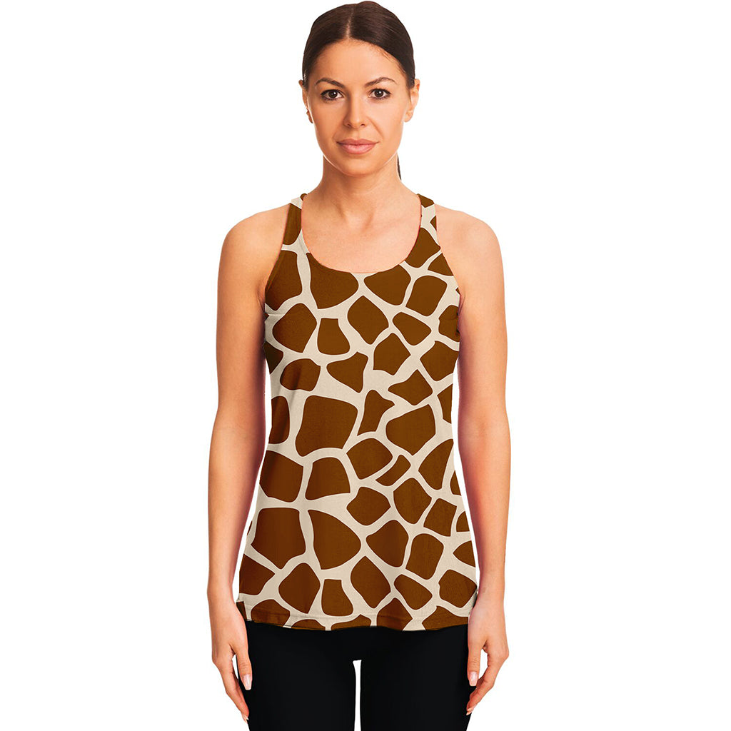 Brown Giraffe Pattern Print Women's Racerback Tank Top