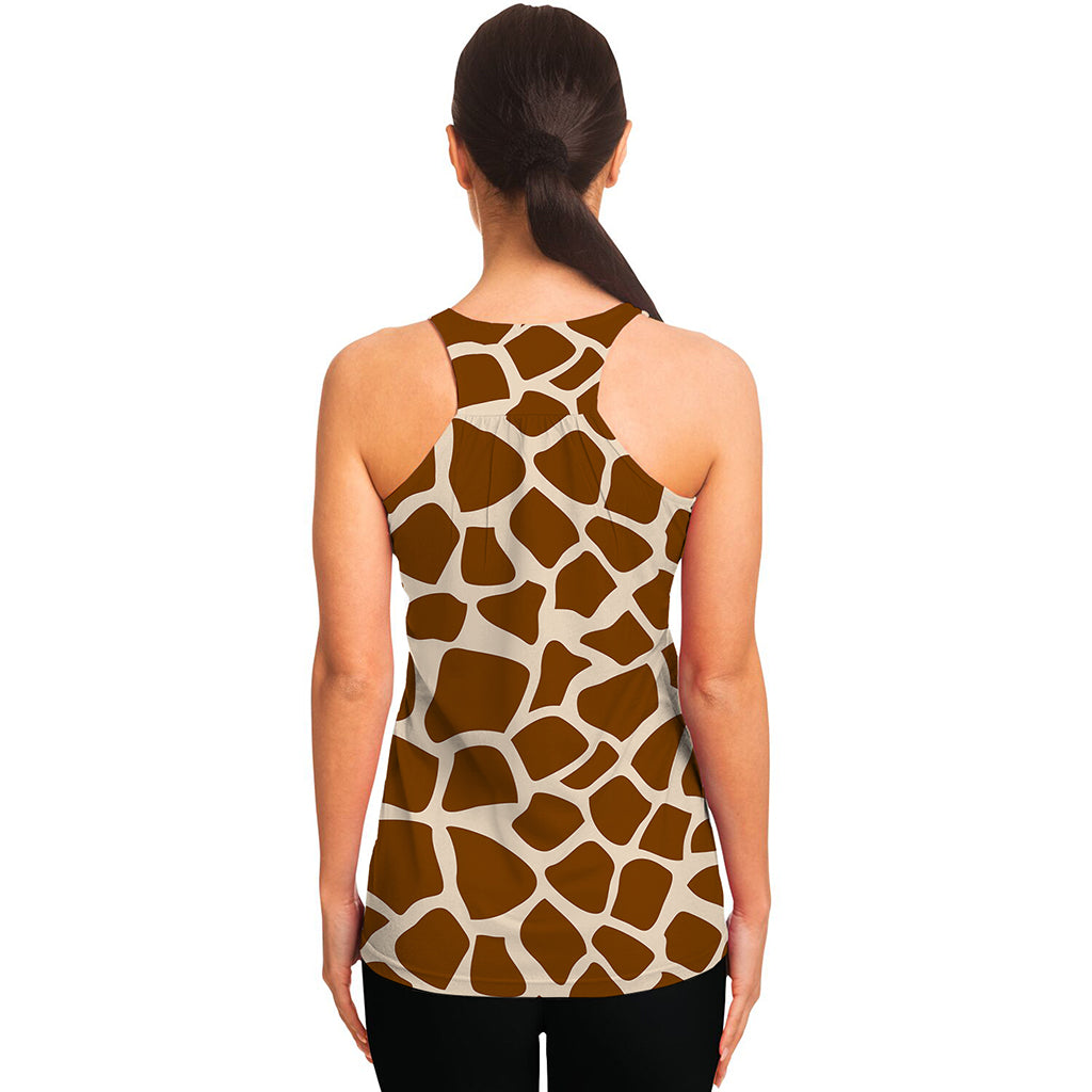 Brown Giraffe Pattern Print Women's Racerback Tank Top