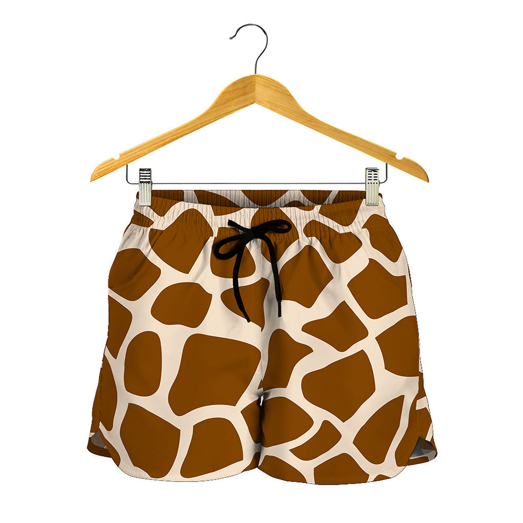 Brown Giraffe Pattern Print Women's Shorts