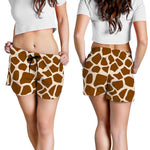 Brown Giraffe Pattern Print Women's Shorts