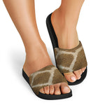 Brown Giraffe Print Black Slide Sandals