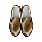 Brown Giraffe Print Black Slip On Shoes