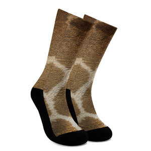 Brown Giraffe Print Crew Socks