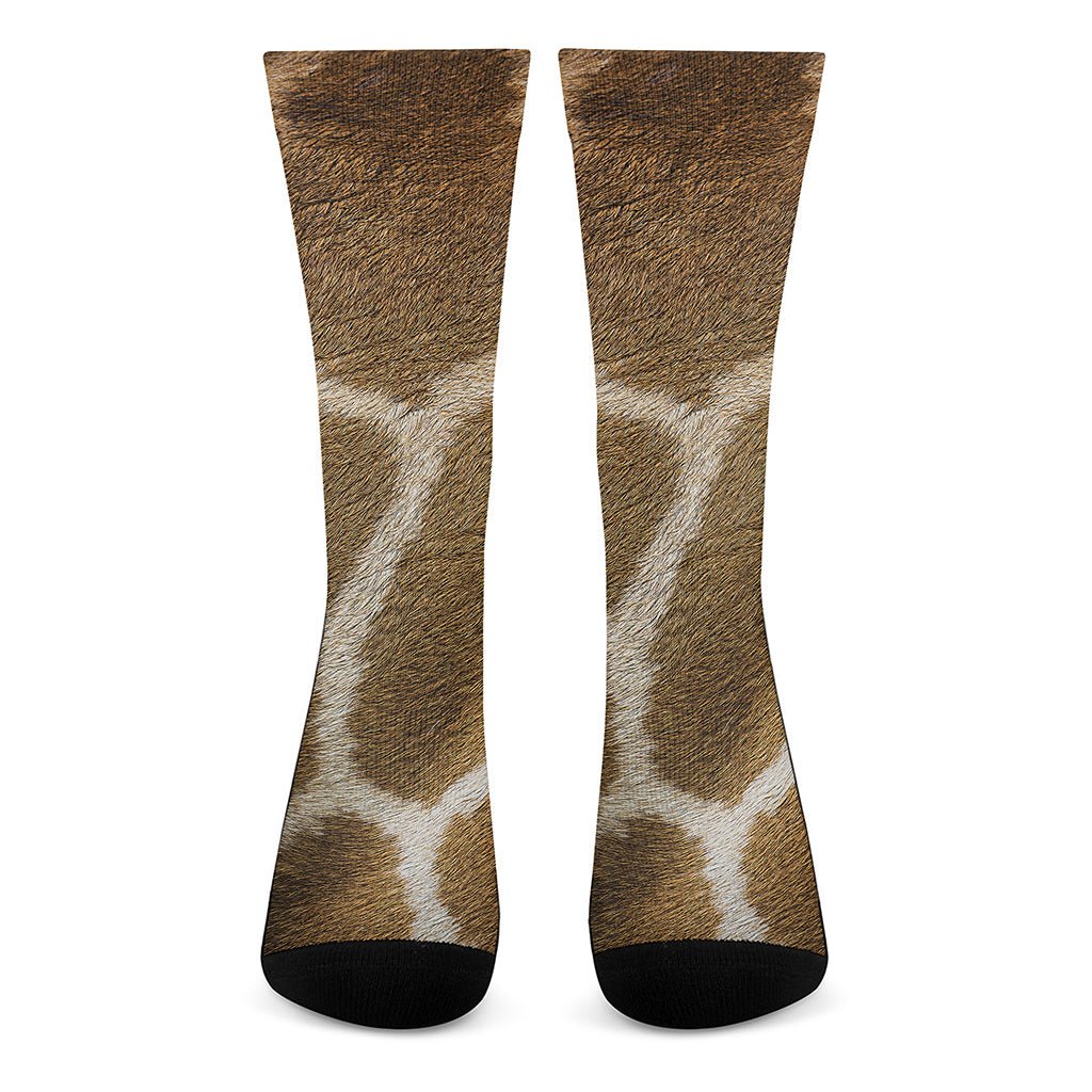 Brown Giraffe Print Crew Socks