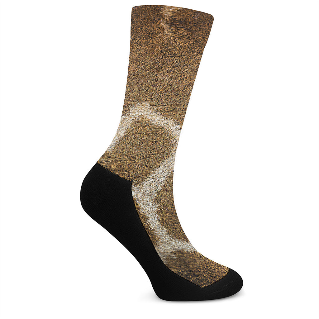 Brown Giraffe Print Crew Socks