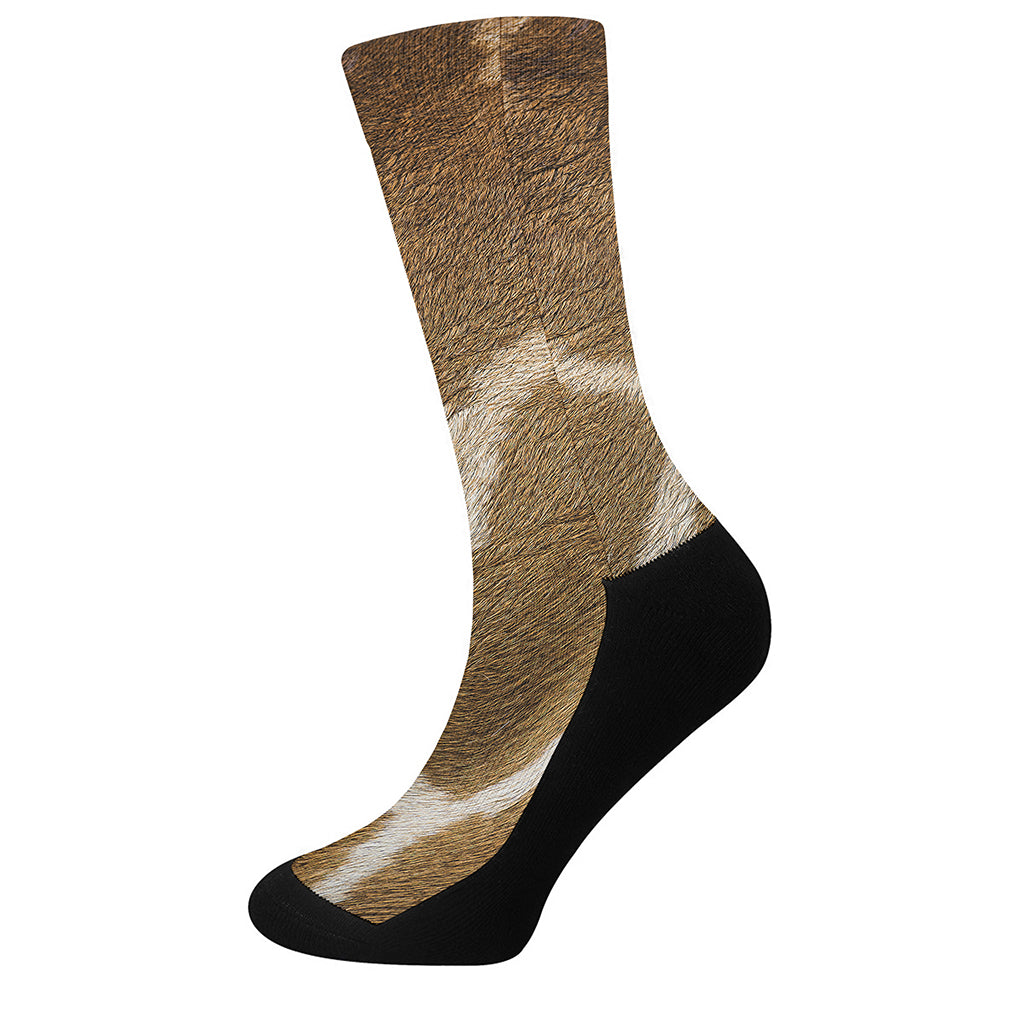 Brown Giraffe Print Crew Socks