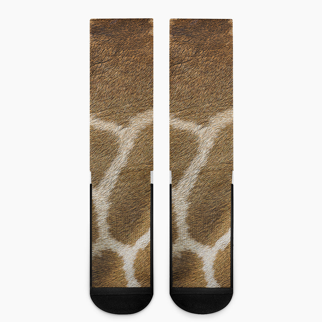 Brown Giraffe Print Crew Socks