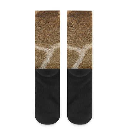 Brown Giraffe Print Crew Socks