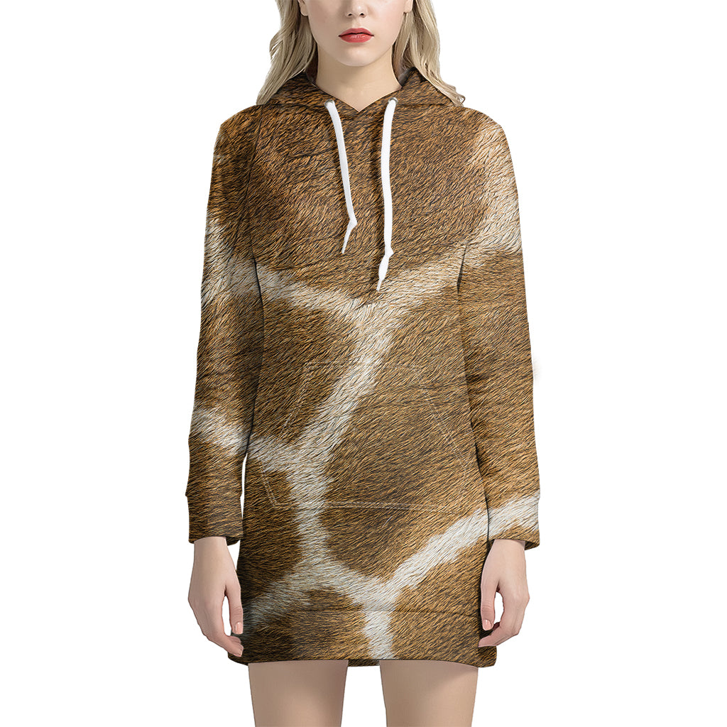 Brown Giraffe Print Hoodie Dress