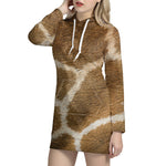 Brown Giraffe Print Hoodie Dress