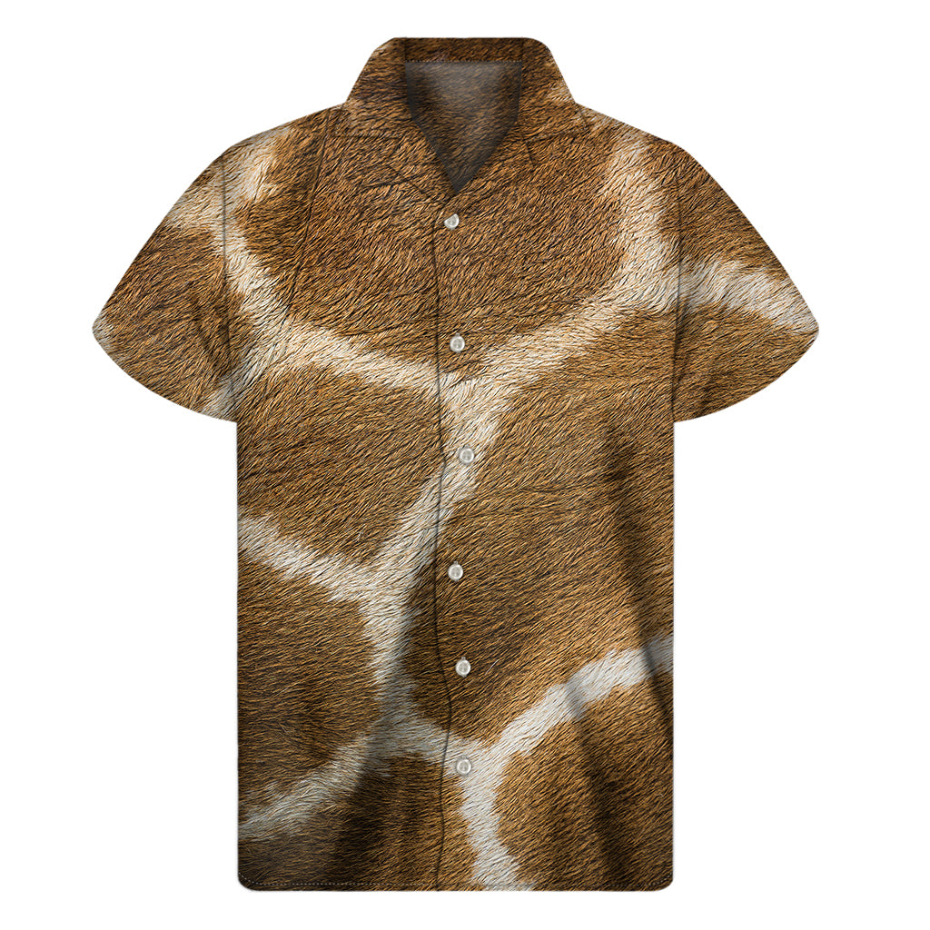 Brown Giraffe Print Men's Short Sleeve Shirt