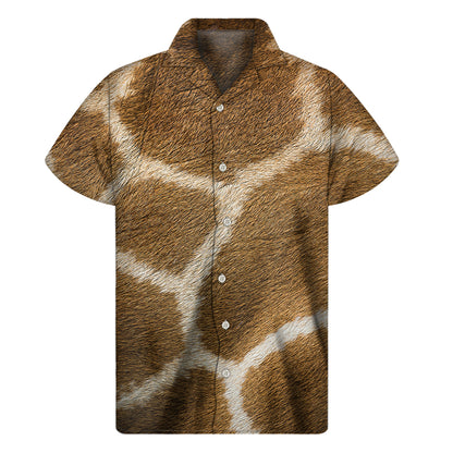 Brown Giraffe Print Men's Short Sleeve Shirt