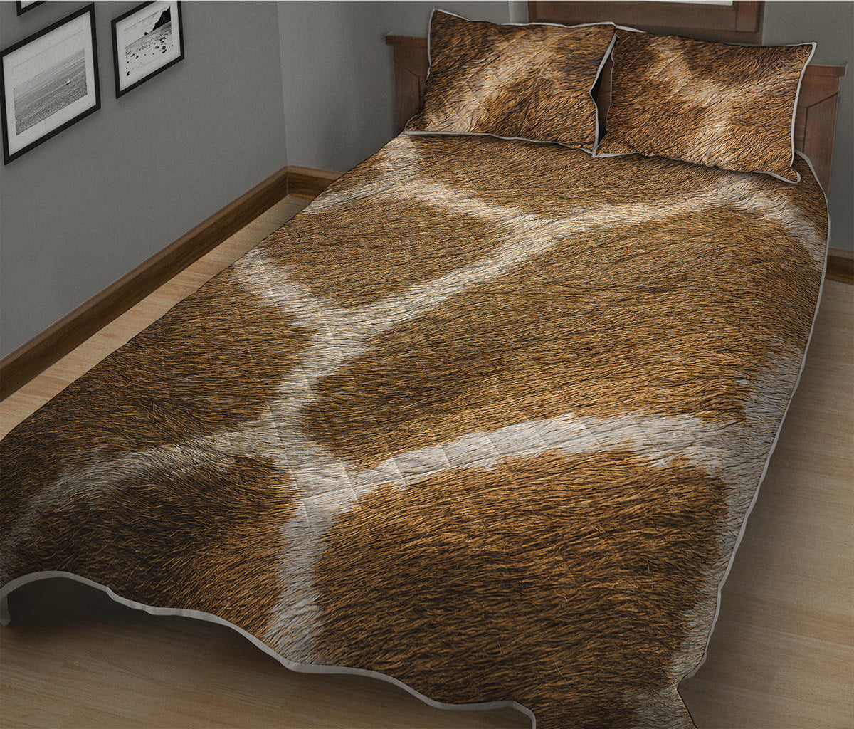 Brown Giraffe Print Quilt Bed Set