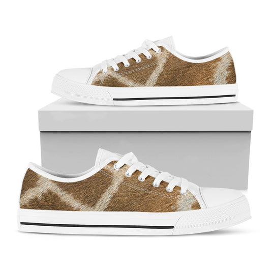 Brown Giraffe Print White Low Top Shoes