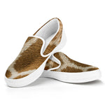 Brown Giraffe Print White Slip On Shoes