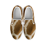 Brown Giraffe Print White Slip On Shoes