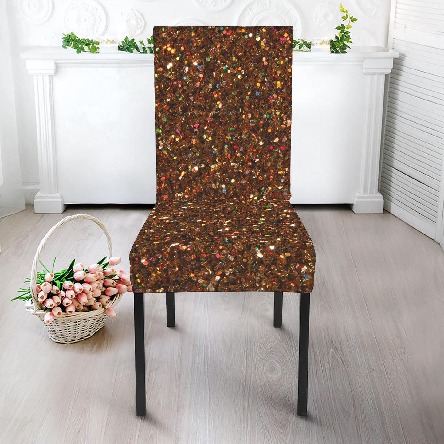 Brown Glitter Artwork Print Dining Chair Slipcover