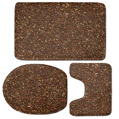 Brown Glitter Artwork Print (NOT Real Glitter) 3 Piece Bath Mat Set