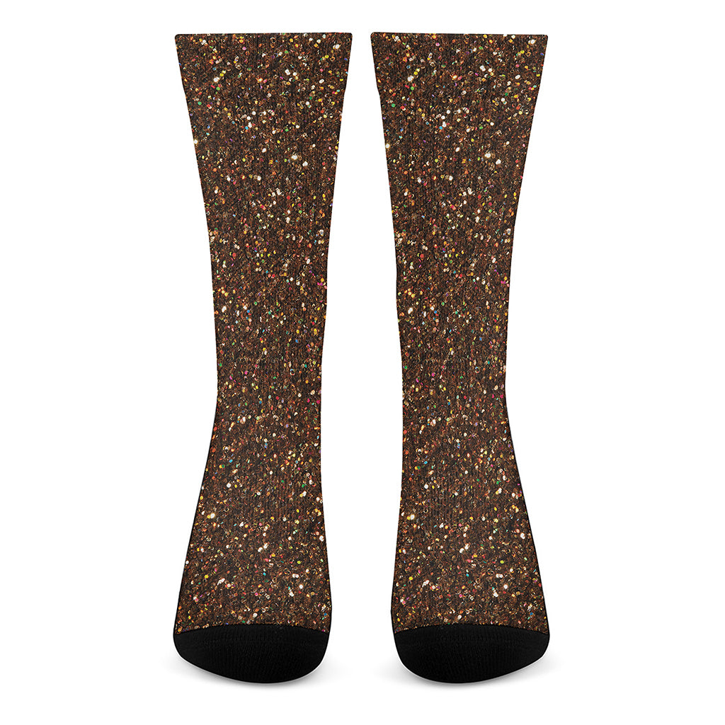 Brown Glitter Artwork Print (NOT Real Glitter) Crew Socks