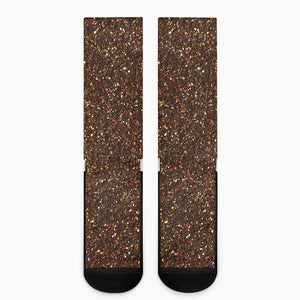 Brown Glitter Artwork Print (NOT Real Glitter) Crew Socks