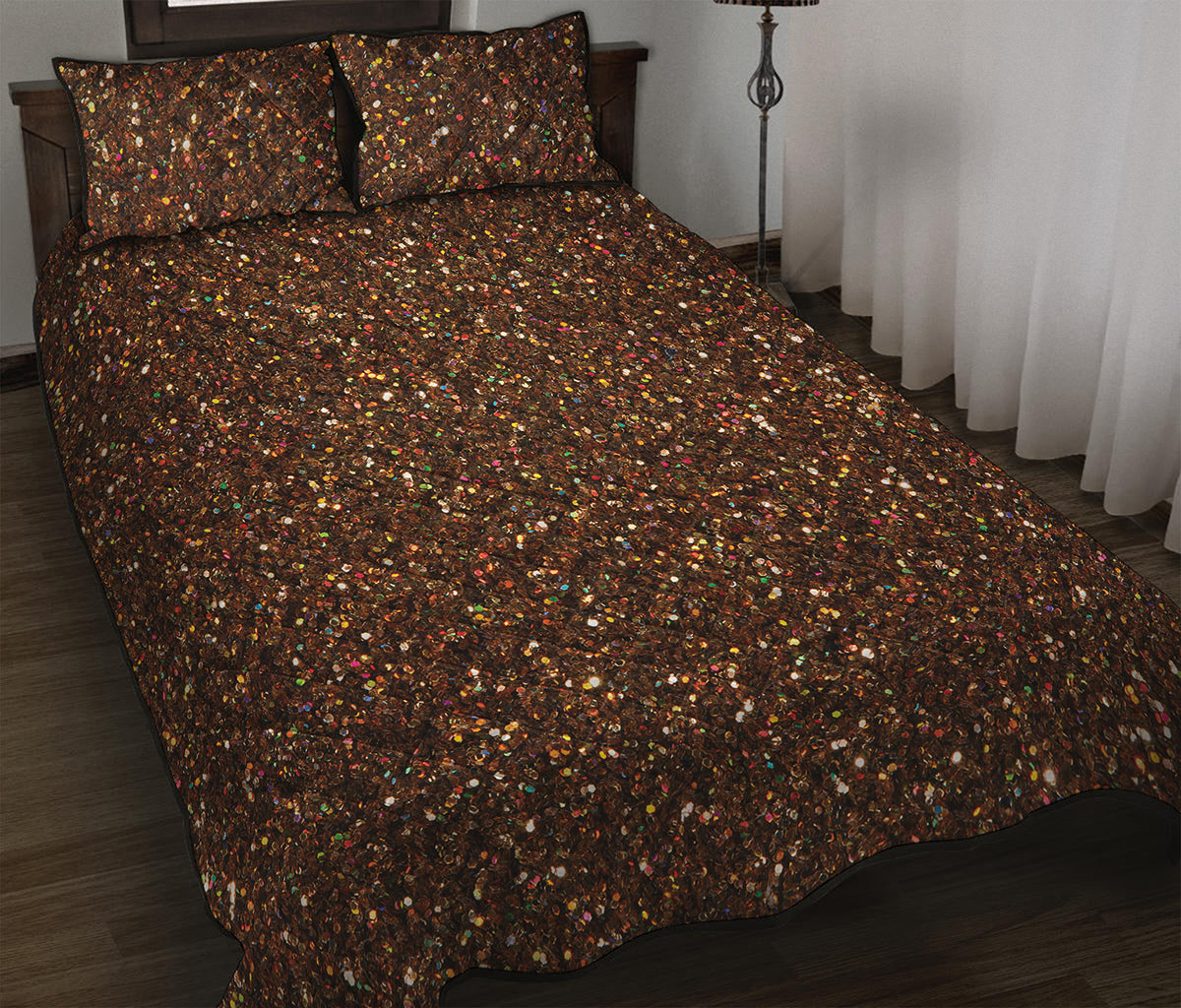 Brown Glitter Artwork Print (NOT Real Glitter) Quilt Bed Set
