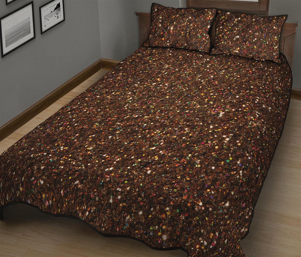 Brown Glitter Artwork Print (NOT Real Glitter) Quilt Bed Set